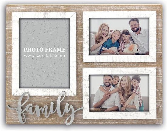 Zep - Houten Multi Fotolijst Orietta 3q Met Tekst ""Family"" Voor Foto's 2x10x15 En 13x18 Afmeting 37x28,5 Cm - Hr1733 - Bruin