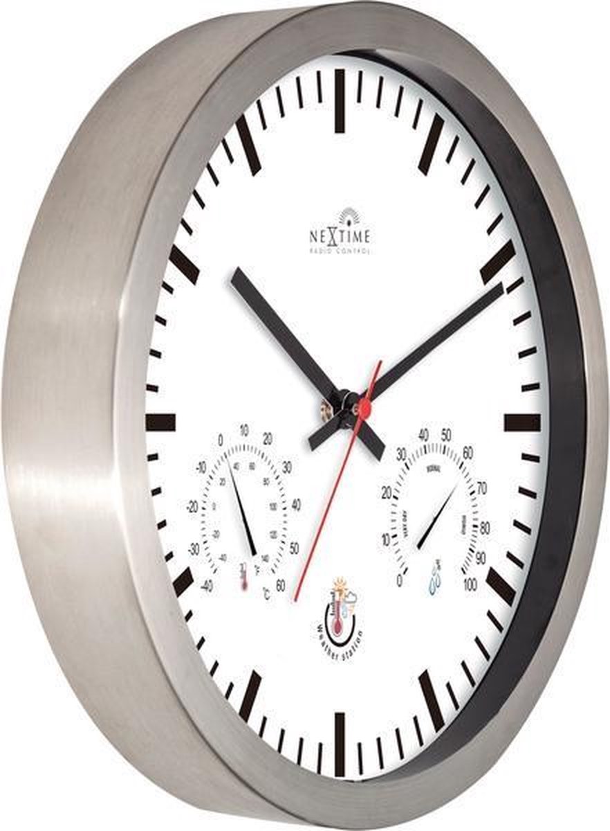 Nextime Wandklok Dia 25cm Rc Aluminium - Wit