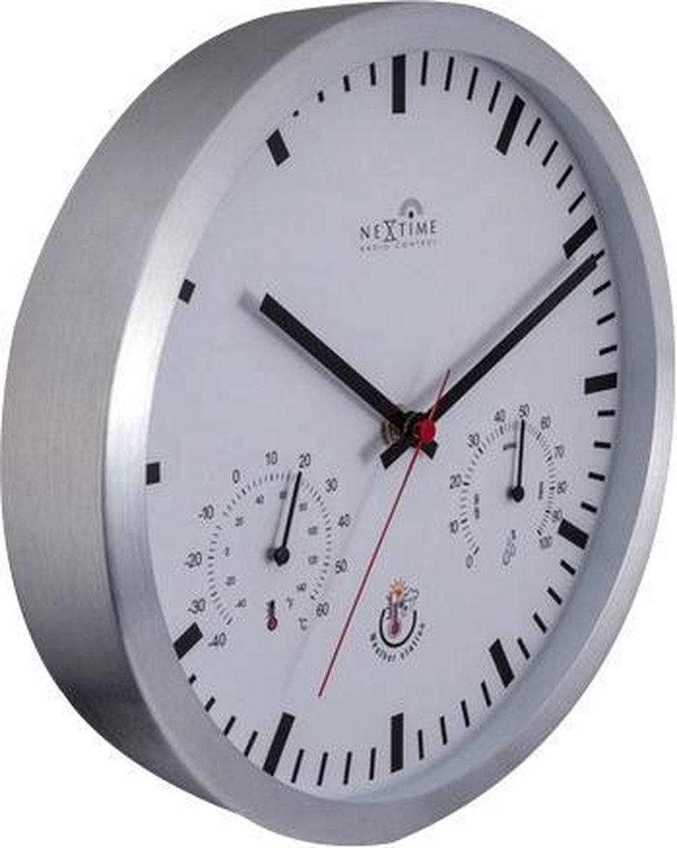 Nextime Wandklok Dia 25cm Rc Aluminium - Wit