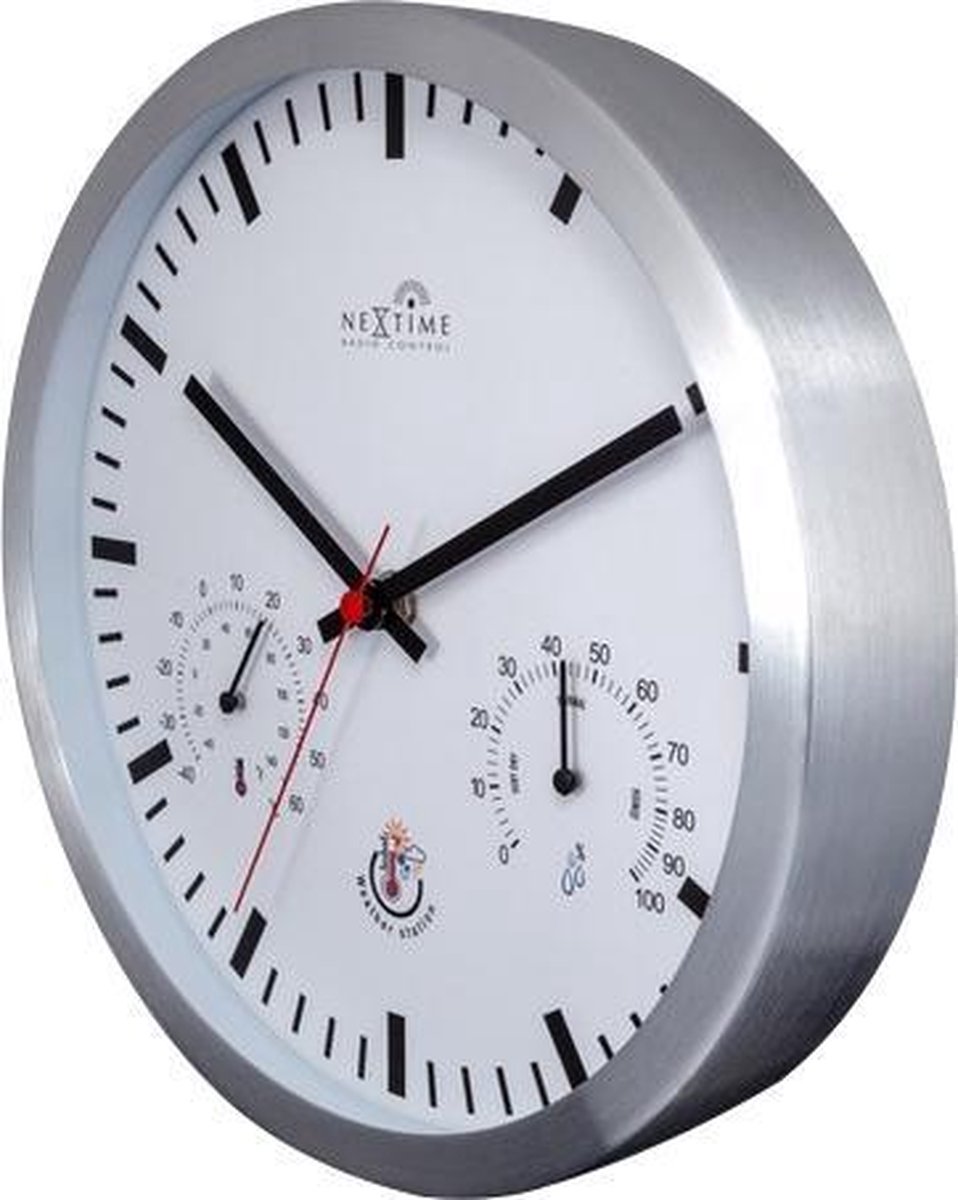 Nextime Wandklok Dia 25cm Rc Aluminium - Wit
