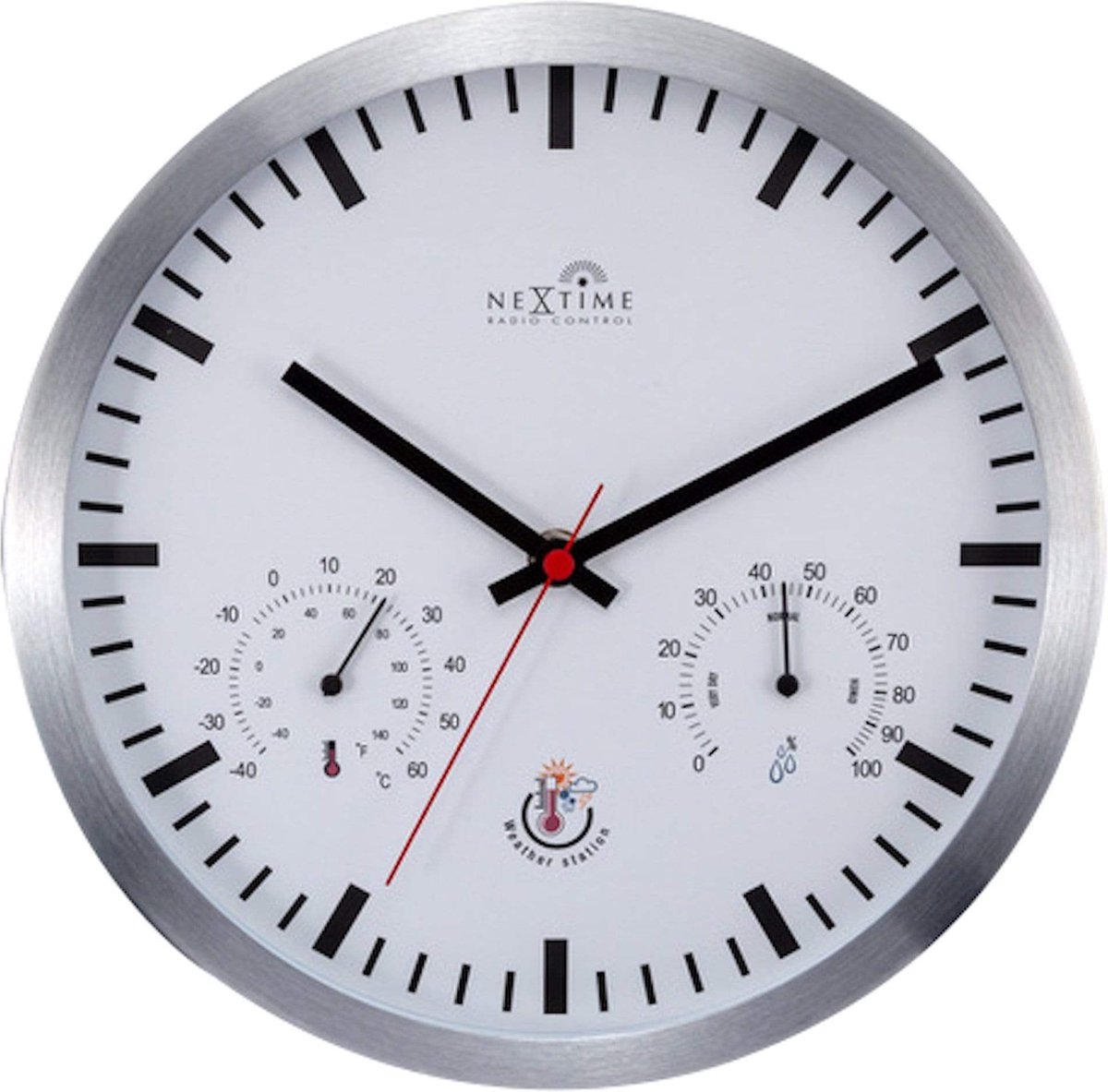 Nextime Wandklok Dia 25cm Rc Aluminium - Wit