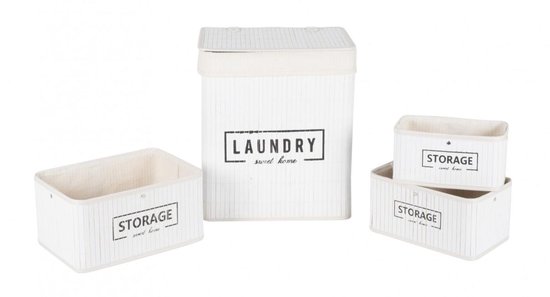 MaxiMondo Set Manden - Bamboe - 4-delig - Wasmand En 3 Opbergmanden - - Wit