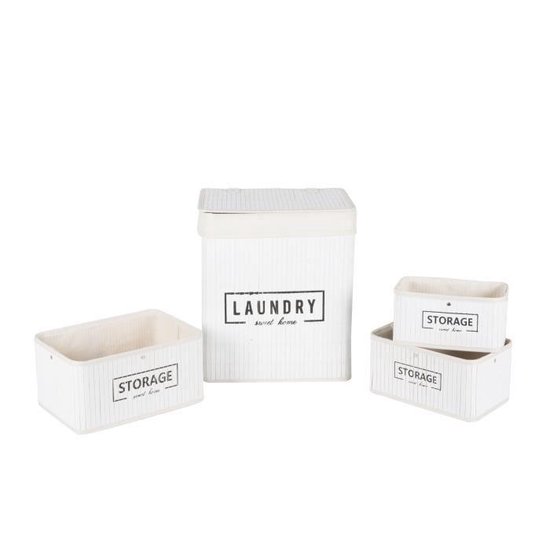 MaxiMondo Set Manden - Bamboe - 4-delig - Wasmand En 3 Opbergmanden - - Wit