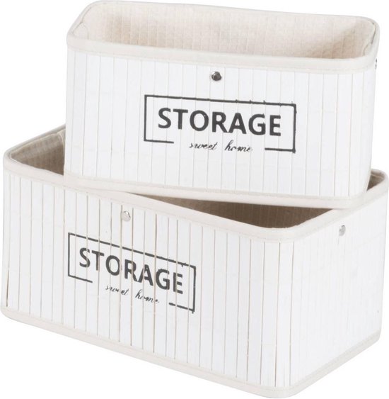 MaxiMondo Set Manden - Bamboe - 4-delig - Wasmand En 3 Opbergmanden - - Wit