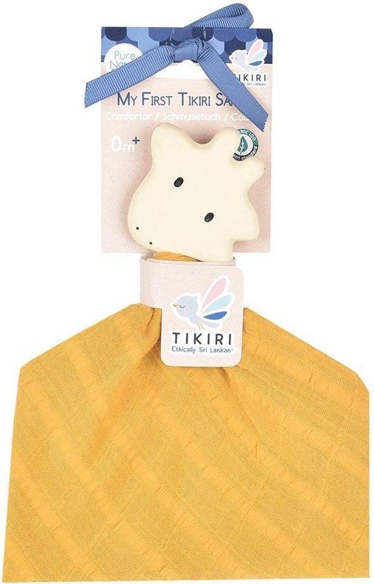 Tikiri Safari: Knuffeldoekje - Giraf Met Hoofdje In Natuurlijk Rubber (Bijtring) 25x23cm, Op Kaart, 0+ - Geel