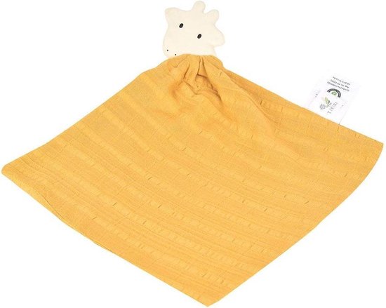 Tikiri Safari: Knuffeldoekje - Giraf Met Hoofdje In Natuurlijk Rubber (Bijtring) 25x23cm, Op Kaart, 0+ - Geel