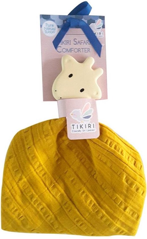 Tikiri Safari: Knuffeldoekje - Giraf Met Hoofdje In Natuurlijk Rubber (Bijtring) 25x23cm, Op Kaart, 0+ - Geel