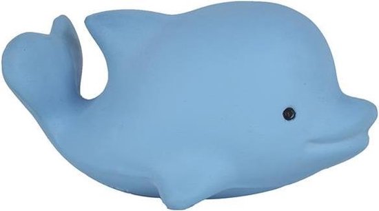 Tikiri : Mijn Eerste Oceaandiertje / Dolfijn 6cm, In Natuurlijk Rubber, Met Belletje, Met Hangkaart, 0+ - Blauw