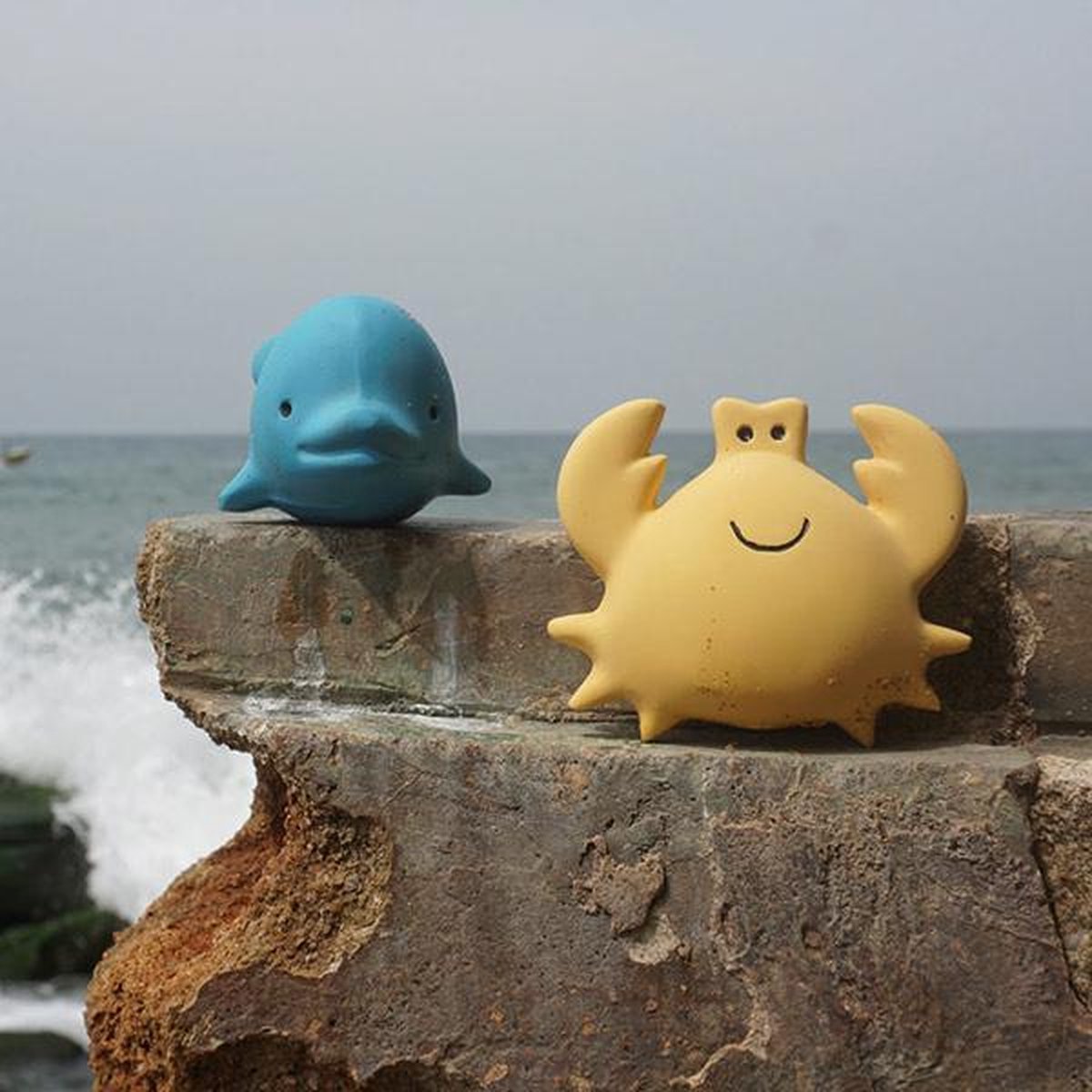 Tikiri : Mijn Eerste Oceaandiertje / Dolfijn 6cm, In Natuurlijk Rubber, Met Belletje, Met Hangkaart, 0+ - Blauw