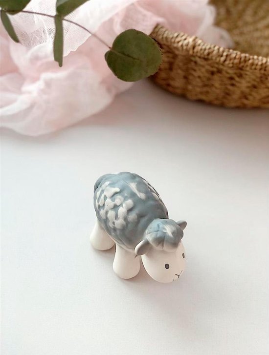 Tikiri : Mijn Eerste Boerderijdiertje / Schaap 9cm, In Natuurlijk Rubber, Met Belletje, Met Hangkaart, 0+
