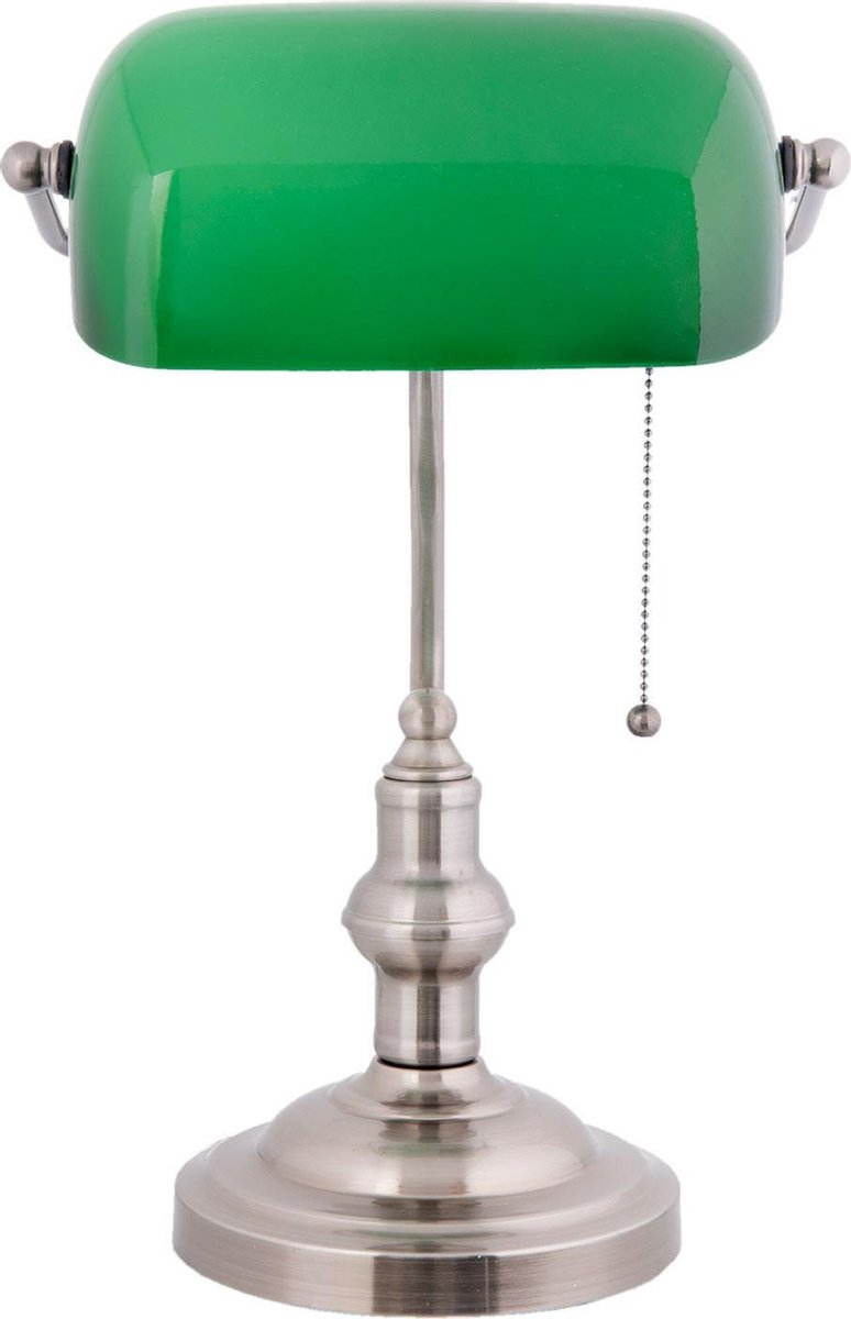 Clayre & Eef Bankierslamp Nikkel Kleur Glas 40 X ø 27 Cm E27 Max 40 -, Koper - Glas, Metaal - Groen