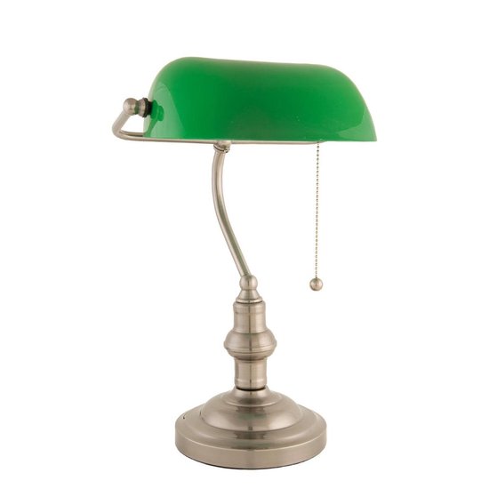 Clayre & Eef Bankierslamp Nikkel Kleur Glas 40 X ø 27 Cm E27 Max 40 -, Koper - Glas, Metaal - Groen