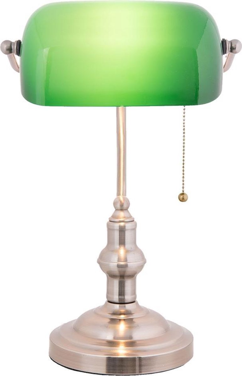Clayre & Eef Bankierslamp Nikkel Kleur Glas 40 X ø 27 Cm E27 Max 40 -, Koper - Glas, Metaal - Groen