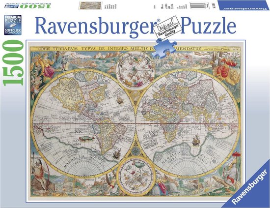 Ravensburger Puzzel Wereldkaart 1594 - 1500 Stukjes - Bruin