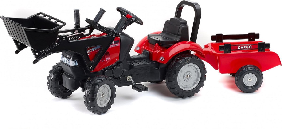 Falk Tractor Case Met Aanhanger En Voorlader - Zwart
