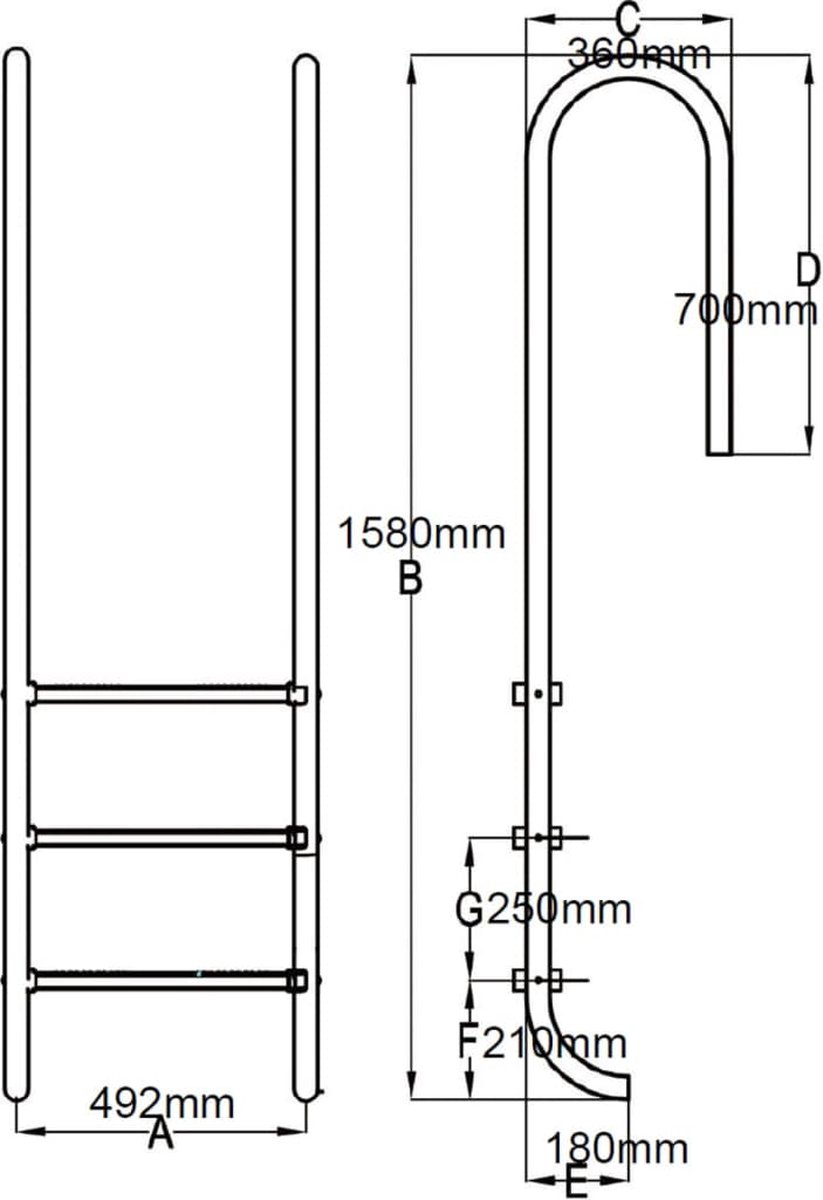 Vidaxl Zwembadladder Met 3 Sporten 120 Cm Roestvrij Staal - Silver