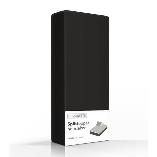 Romanette Split-topper Hoeslaken -180 X 200 Cm - Zwart