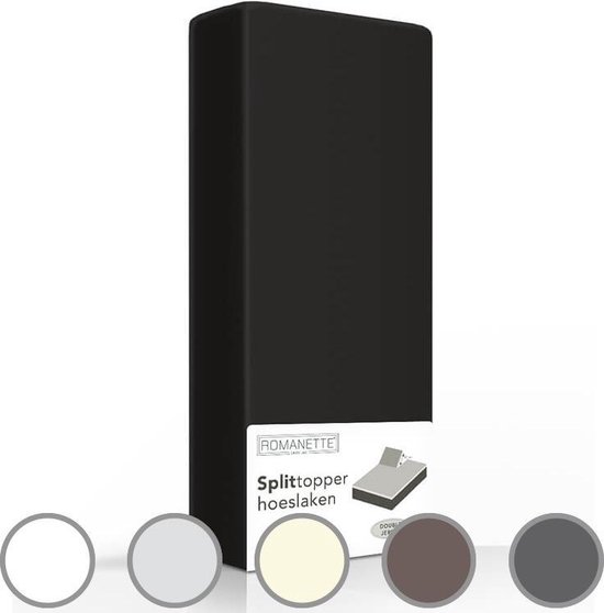 Romanette Split-topper Hoeslaken -180 X 200 Cm - Zwart