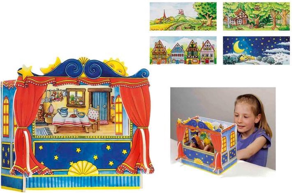 Goki Vingerpoppen Theater Met 5 Decors 28 X 20 X 25 Cm