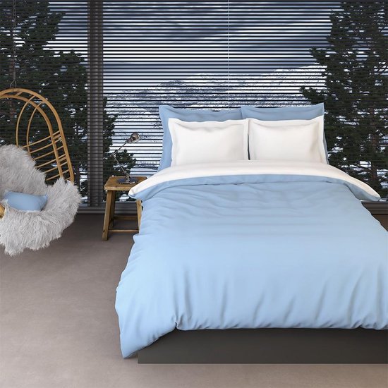 Romanette Flanellen Dekbedovertrek Comtesse Blauw/-240x200/220 - Wit