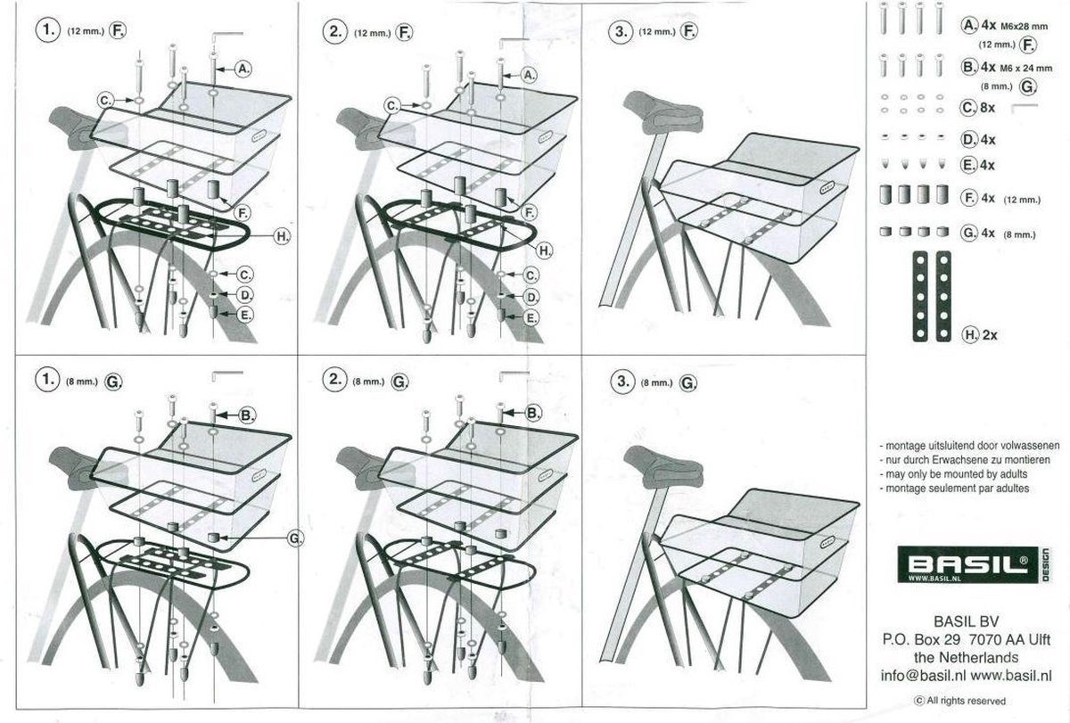 Basil Fietsmand Cento Achter 28 Liter - Wit