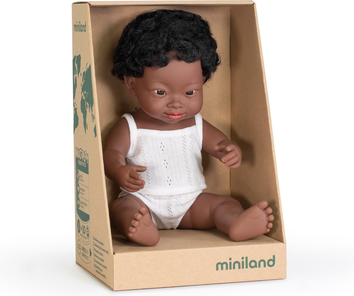 Miniland - Muñeca Bebé Africano Niño Con Síndrome De Down