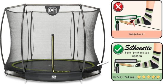 EXIT Toys Silhouette Ground Ingegraven Trampoline Met Veiligheidsnet - 244 Cm - - Zwart