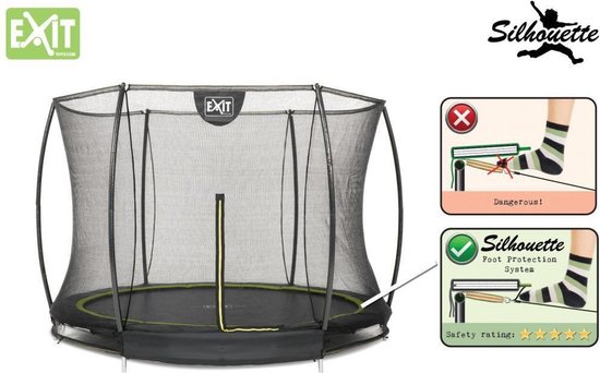 EXIT Toys Silhouette Ground Ingegraven Trampoline Met Veiligheidsnet - 244 Cm - - Zwart