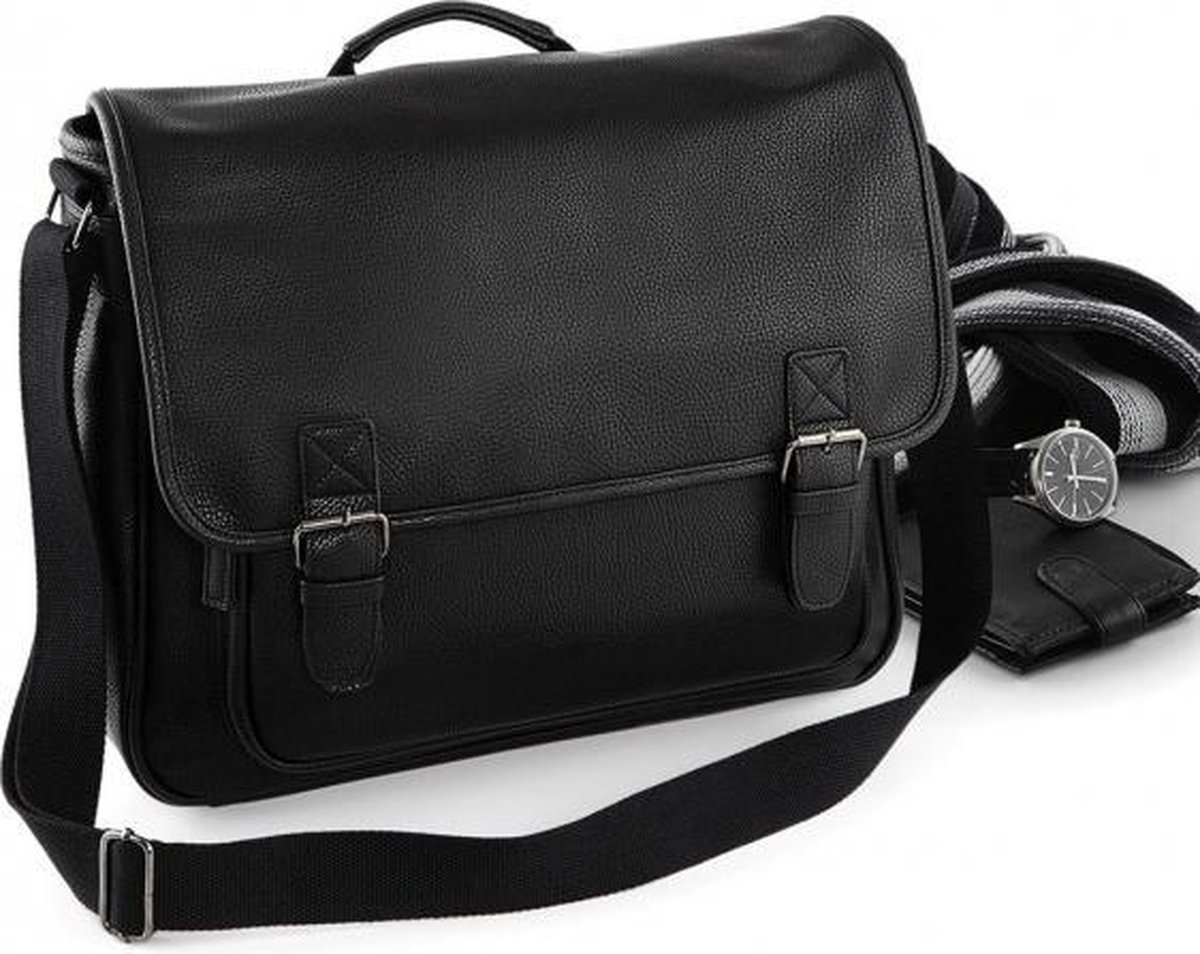 Leatherlook Aktetas Met Schouderband - Zwart