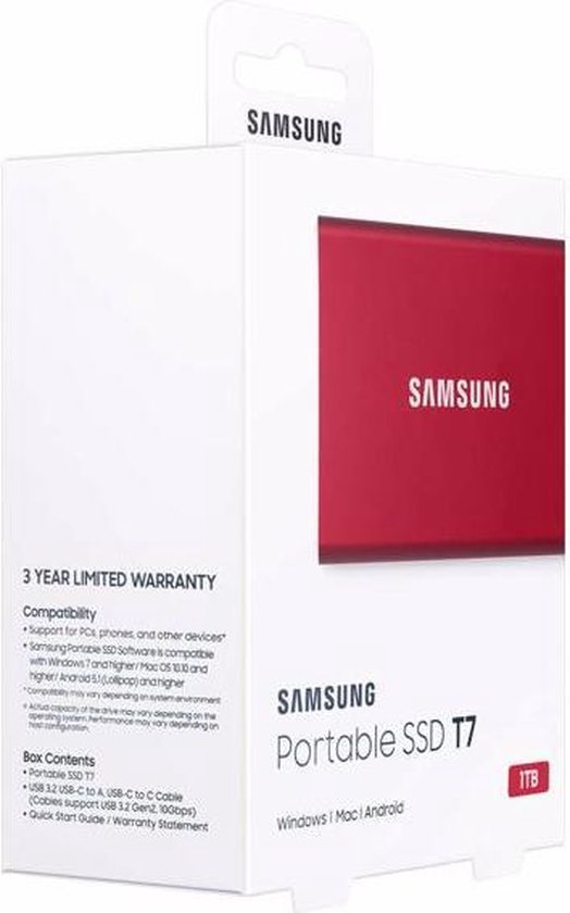 Samsung T7 Portable SSD 1TB - Rood
