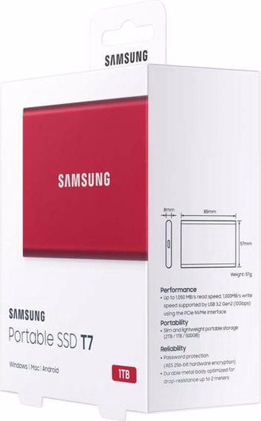 Samsung T7 Portable SSD 1TB - Rood