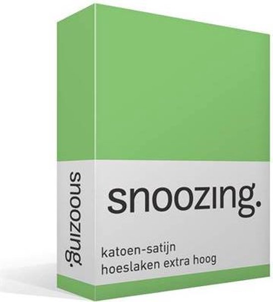 Snoozing - Katoen-satijn - Hoeslaken - Extra Hoog - 90x200 - Lime - Groen