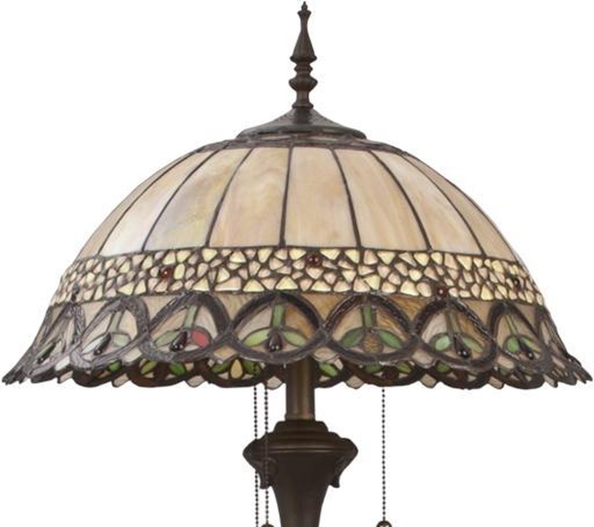 Clayre & Eef Tiffany Vloerlamp Compleet Uit De Mountain Top Serie -, Groen,, Multi Colour - Ijzer, Glas - Bruin