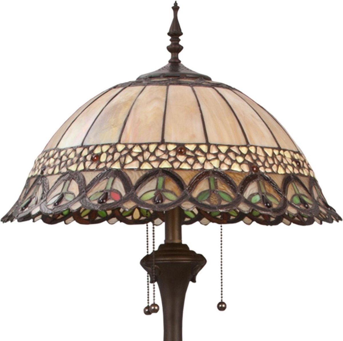 Clayre & Eef Tiffany Vloerlamp Compleet Uit De Mountain Top Serie -, Groen,, Multi Colour - Ijzer, Glas - Bruin