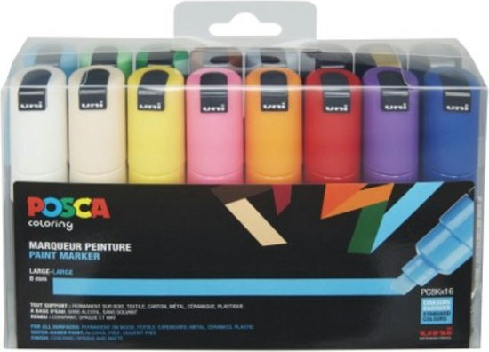 Posca Paintmarker Pc-8k, Etui Met 16 Stuks In Geassorteerde Kleuren