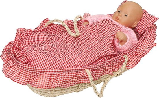 Goki Poppenmandje Met Lakentjes Geruit 58 X 33 X 15 Cm - Rood