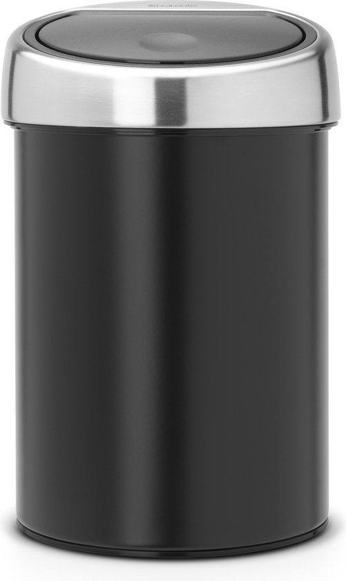 Brabantia Touch Bin Wandafvalemmer 3 Liter Met Kunststof Binnenemmer - Matt Black / Matt Steel - Zwart