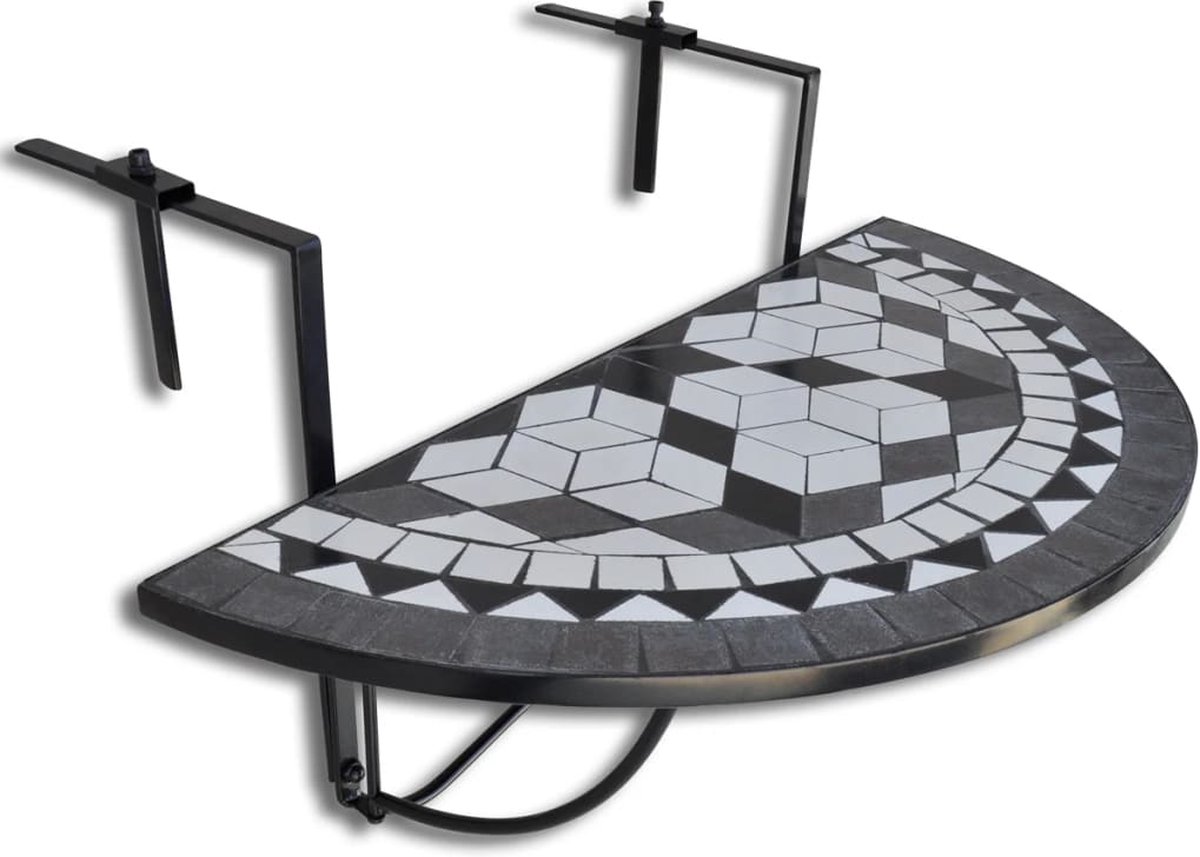 Vidaxl Balkontafel Hangend Mozaïek-wit Half-rond - Zwart