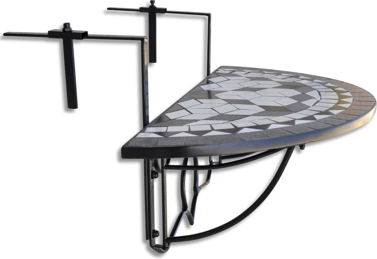 Vidaxl Balkontafel Hangend Mozaïek-wit Half-rond - Zwart