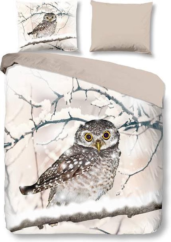 Snoozing Snowy Owl Flanel Dekbedovertrek - 2-persoons (200x200/220 Cm + 2 Slopen) - Geel