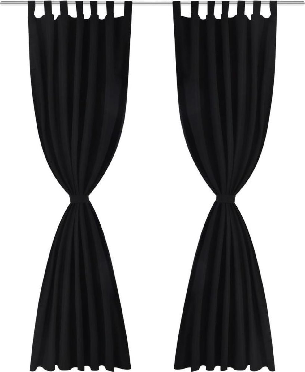 Micro-satijnen Gordijnen Met Ringen 140 X 225 Cm 2 Stuks - Zwart
