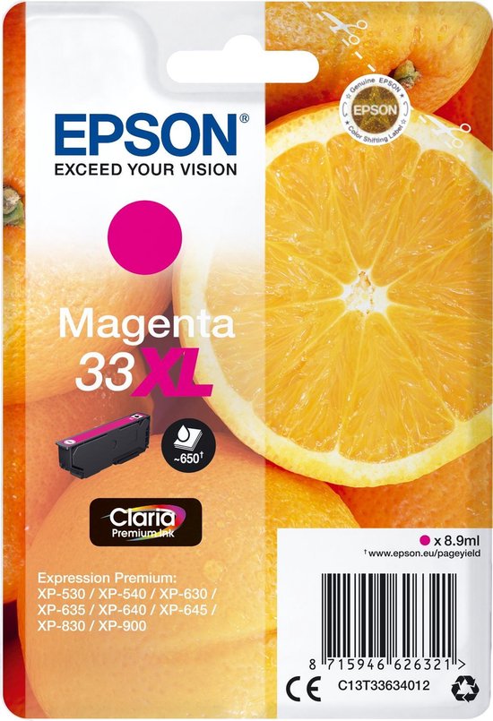 Epson Oranges Singlepack 33XL Claria Premium Ink - Magenta