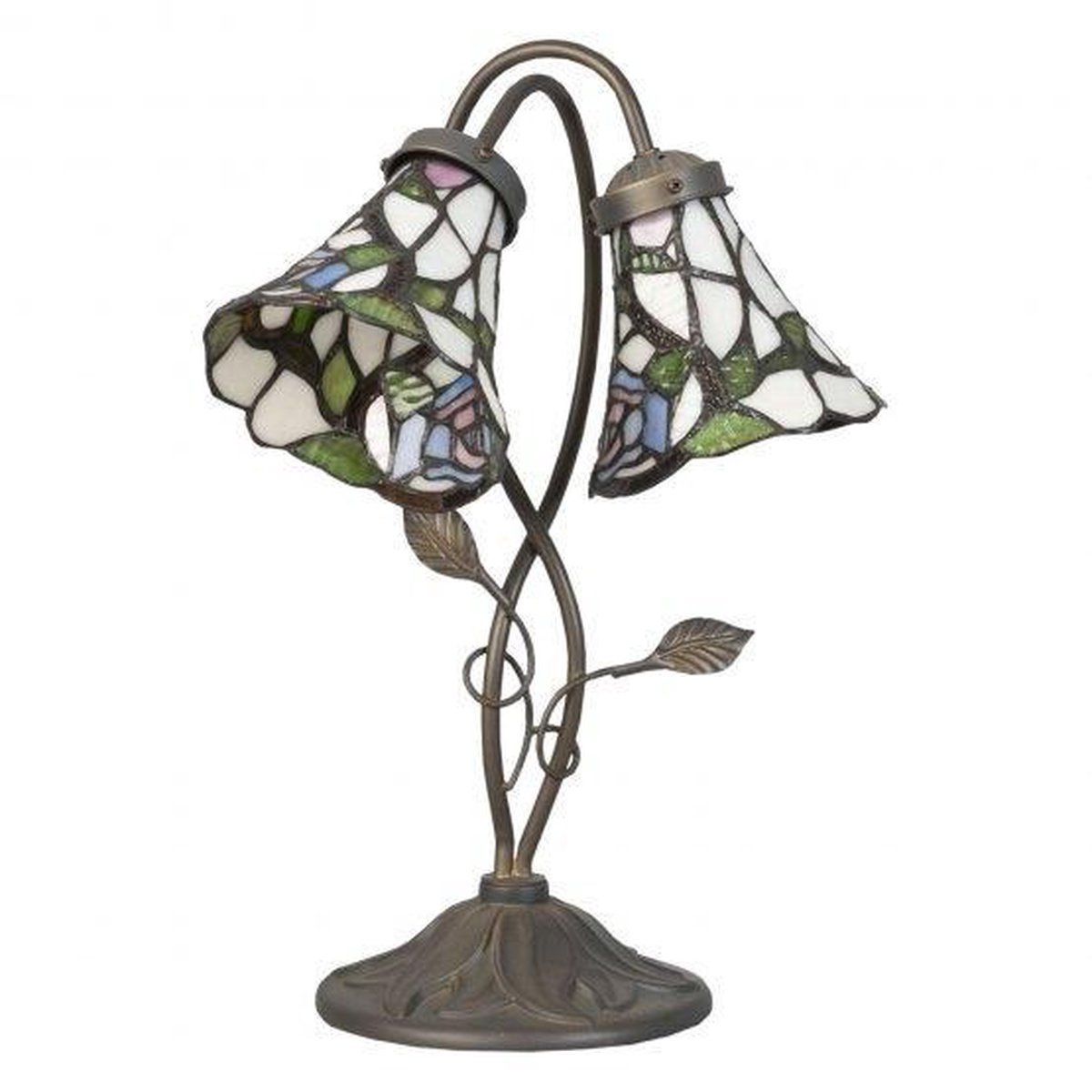 Clayre & Eef Tafellamp Tiffany Compleet 34x28x47 Cm 2x E14 Max 40w -, Groen, Multi Colour - Ijzer, Glas - Bruin