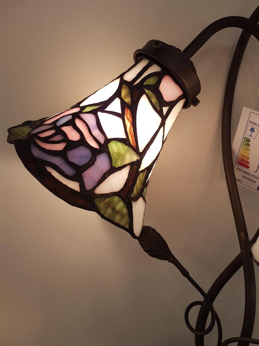 Clayre & Eef Tafellamp Tiffany Compleet 34x28x47 Cm 2x E14 Max 40w -, Groen, Multi Colour - Ijzer, Glas - Bruin