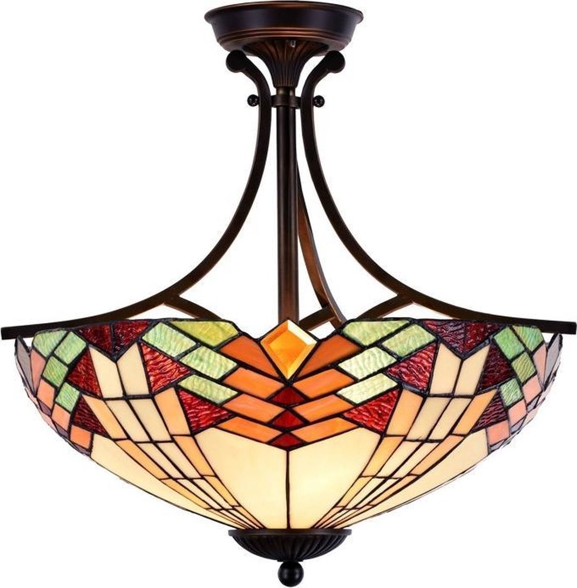 Clayre & Eef Tiffany Tafellamp Uit De Dragonscale Serie -, Roze, Geel - Ijzer, Glas - Bruin