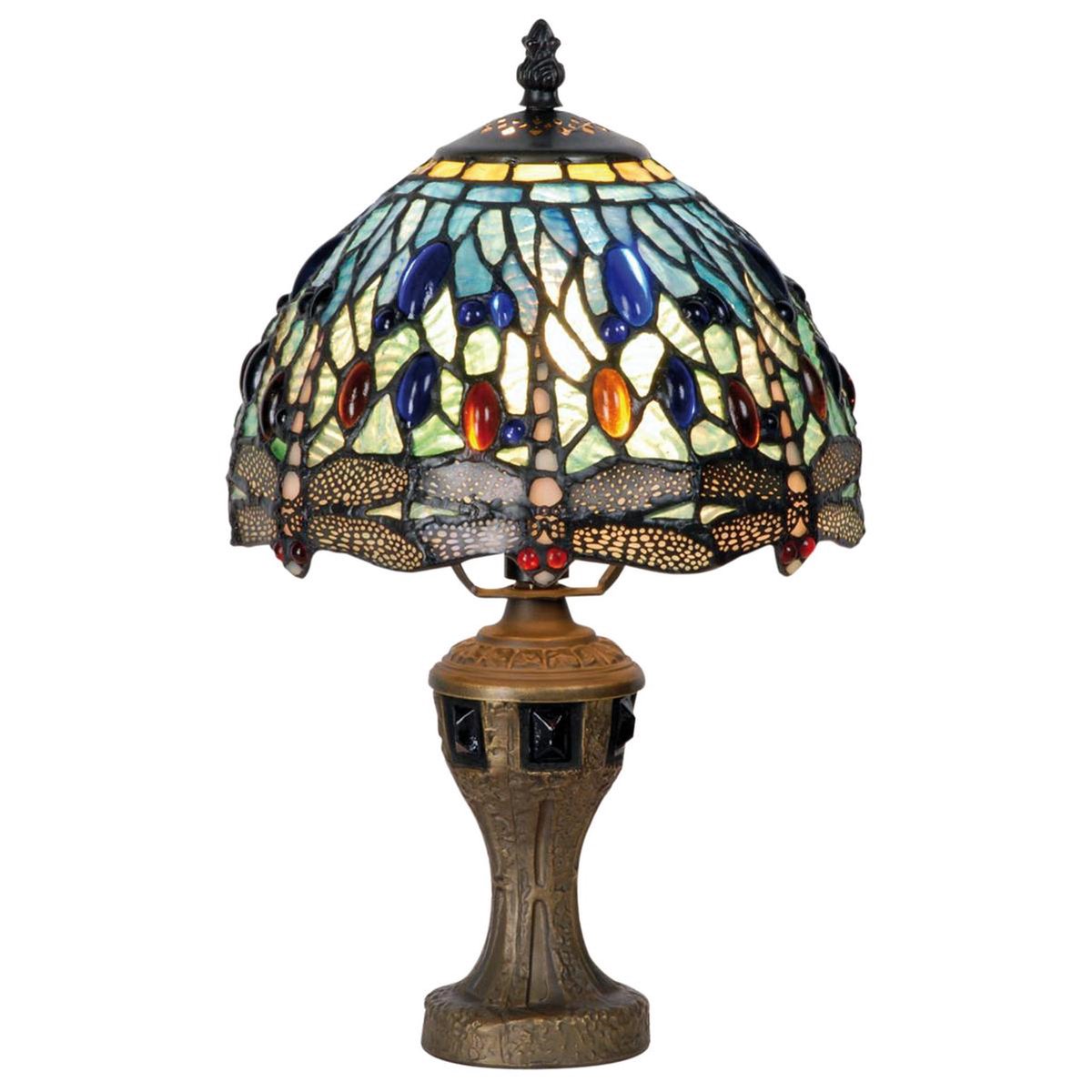Clayre & Eef Lampje Met Tiffanykapje Dragonfly 33xø21cm 1x E14 Max 40w., Brons, - Ijzer, Glas - Blauw