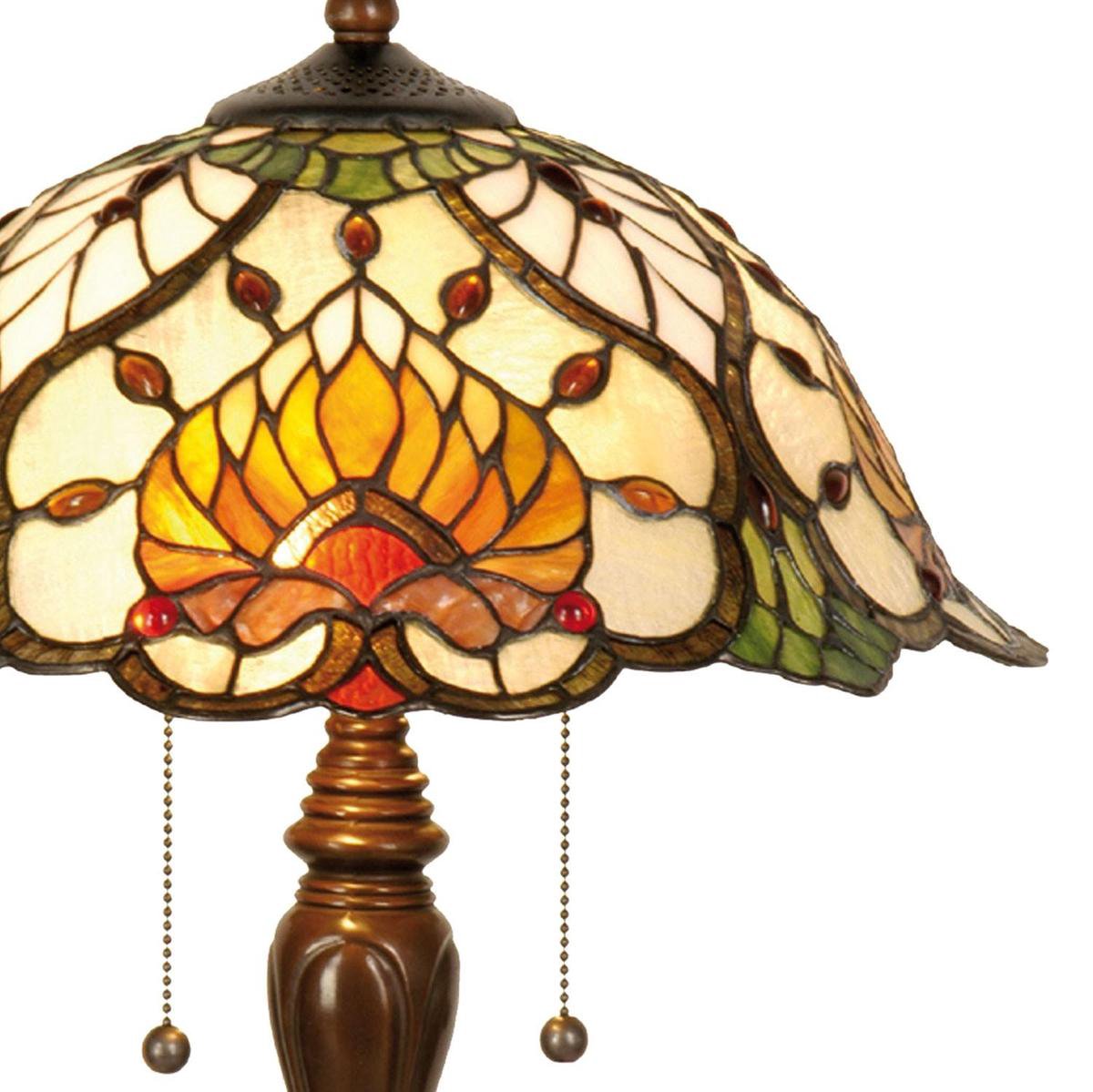 Clayre & Eef Tafellamp Tiffany Waaier Motief Compleet 50 X ø 40 Cm -,, Geel, Multi Colour - Ijzer, Glas - Bruin