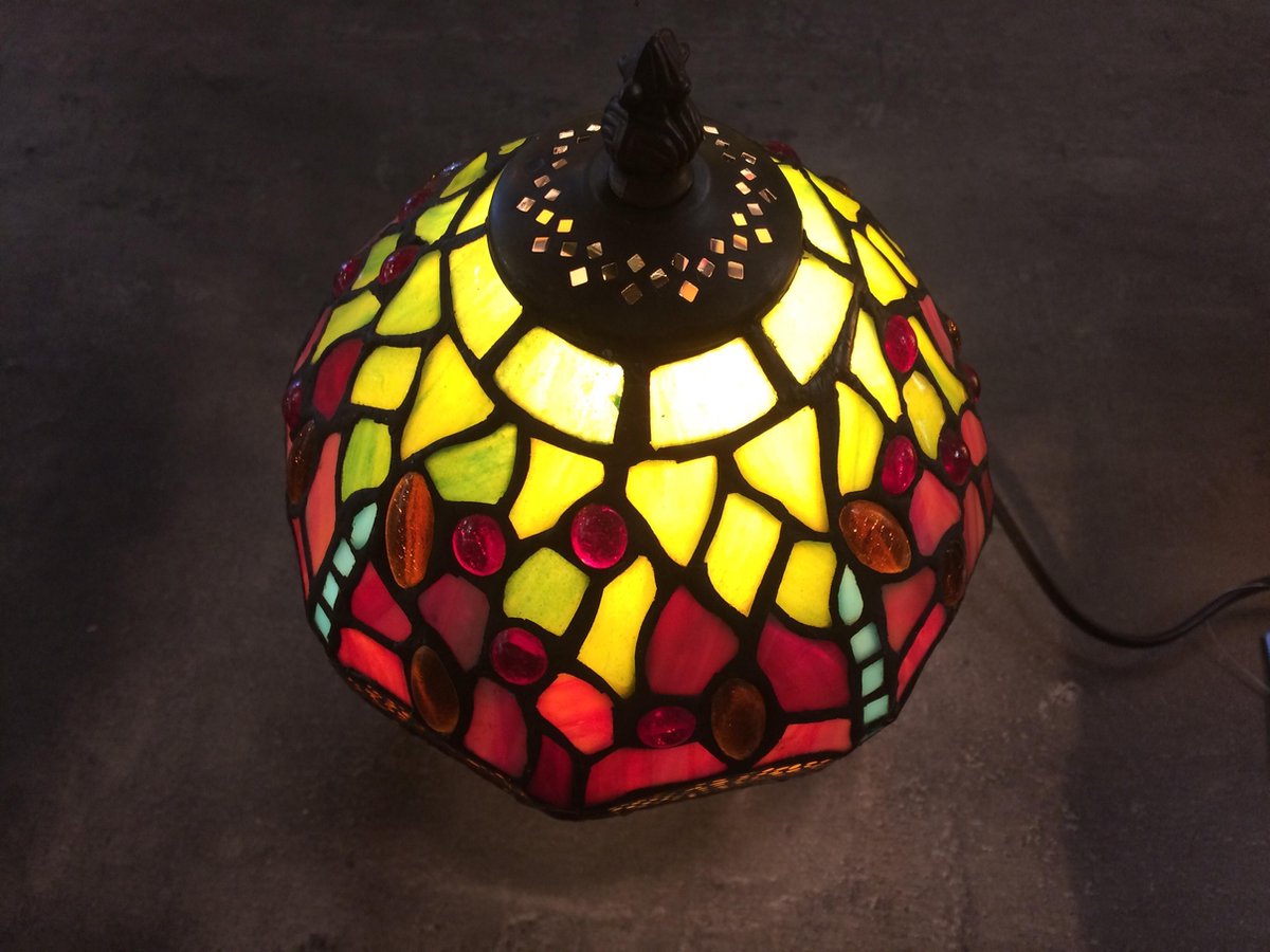 Clayre & Eef Tiffany Tafellampje Dragonfly Blue Serie -,, Roze, Multi Colour - Ijzer, Glas - Groen