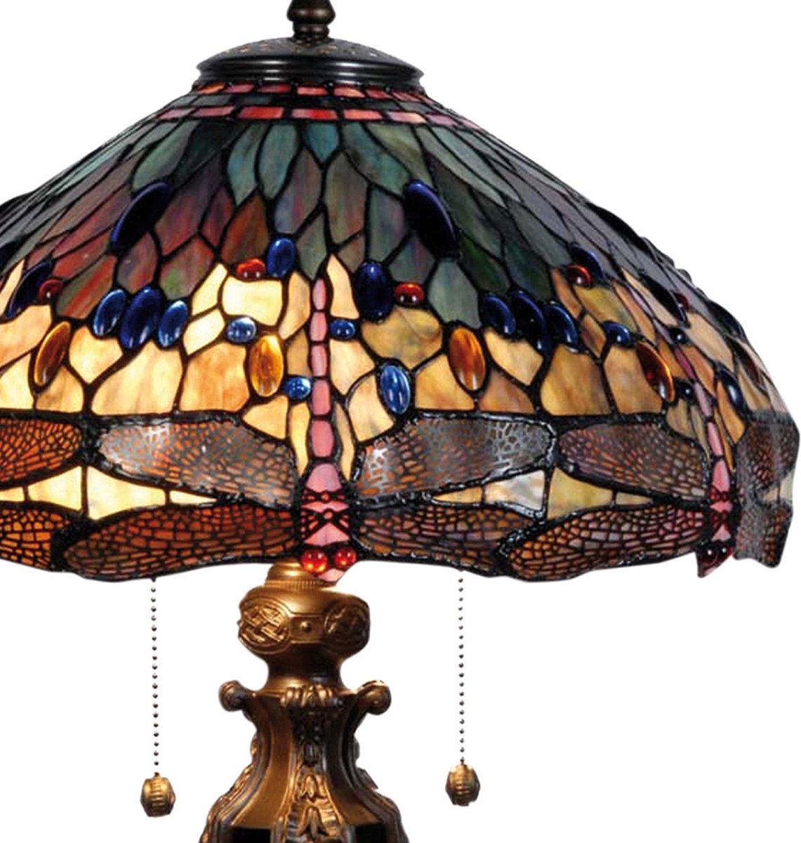 Clayre & Eef Tafellamp Met Tiffanykap Dragonfly 64 X ø 42 Cm -,, Multi Colour, Aubergine - Ijzer, Glas - Bruin
