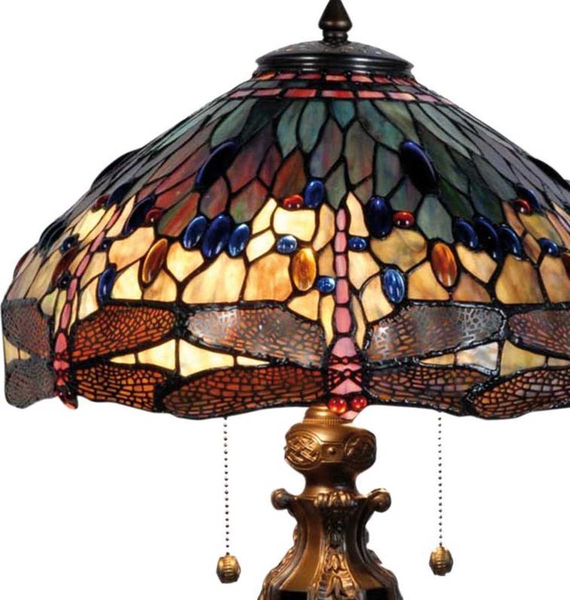 Clayre & Eef Tafellamp Met Tiffanykap Dragonfly 64 X ø 42 Cm -,, Multi Colour, Aubergine - Ijzer, Glas - Bruin